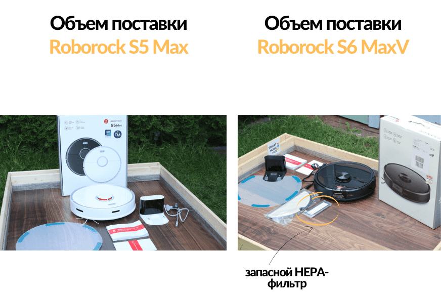 Объем поставки Roborock S6 MaxV в сравнении с Roborock S5 Max
